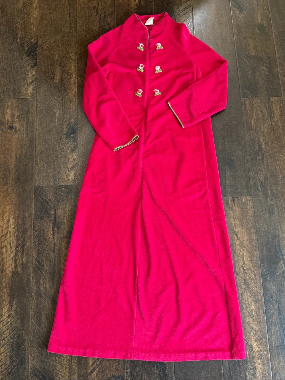 Vintage Classic Mandarin-Collar Long Robe in Vibrant Pink